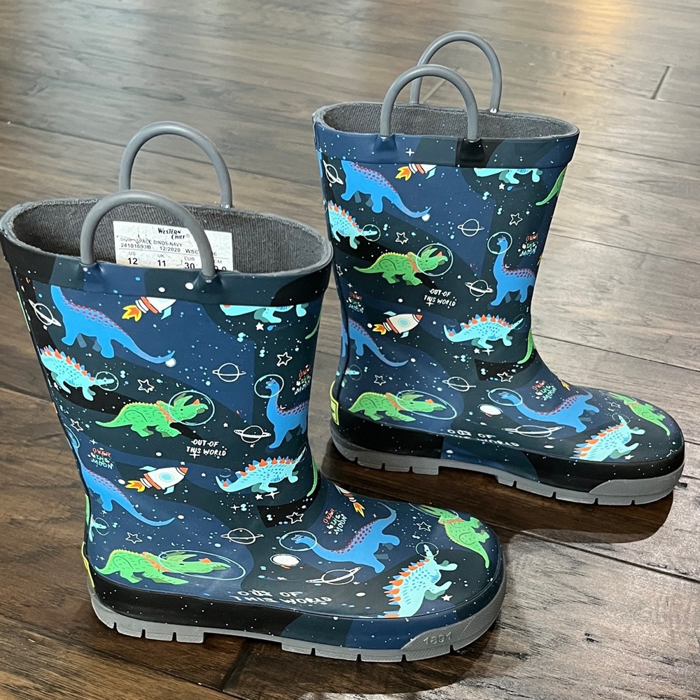 Western Chief Space Dinosaur Navy Rain Boots - Picture 5 of 7